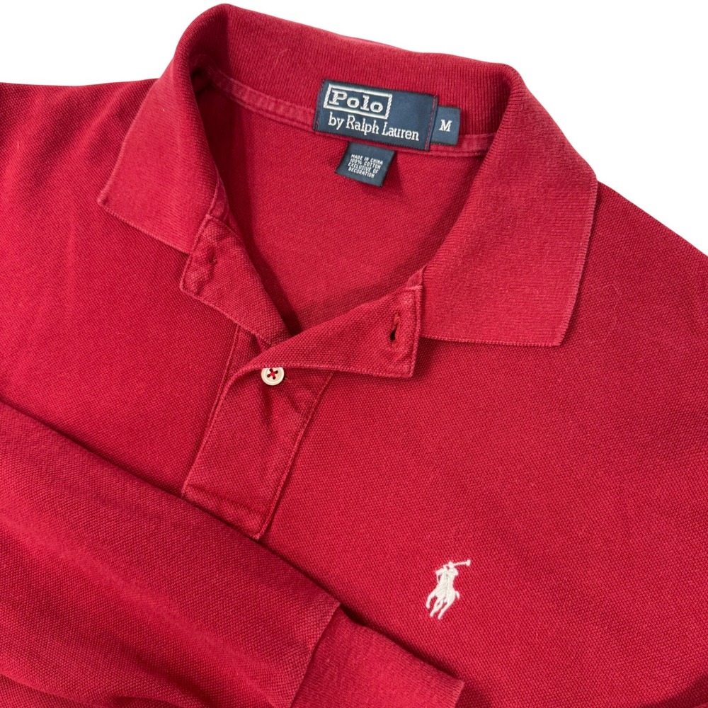 Polo Ralph Lauren Polo Shirt Mens Medium Red Long Sleeve Pique Cotton Pony Logo